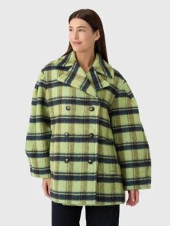 GANNI Women's Check Oversized Brushed Wool Midi Coat