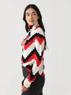Perfect Moment Women's Chevron Merino Wool Turtleneck Sweater -ST.BERNARD Clothing W3001096xCHEVRONPRINTREDxAlt2 145734005
