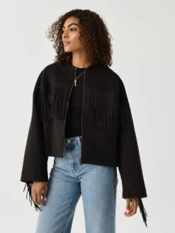 Frame Women's Mix Suede Fringe Coat -ST.BERNARD Clothing WF24WOW005xCHOCOLATEBROWNxAlt2 141495526