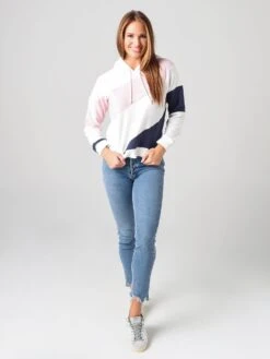 Faherty Brand Women's Ripple Color-Blocked Fleece Hoodie 7 Faherty Brand Women's Ripple Color-Blocked Fleece Hoodie -ST.BERNARD Clothing WKS2028xWHITEPINKNAVYxAlt3