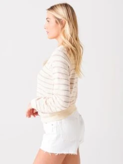 Faherty Brand Women's Pacifica Terry Crew Sweatshirt -ST.BERNARD Clothing WKS2113xPEACHCREAMSTRIPExAlt2 36389768