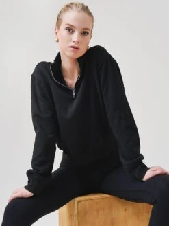 Z Supply Women's Half-Zip Sweatshirt -ST.BERNARD Clothing ZT213317xBLACKxPrimary 53485571