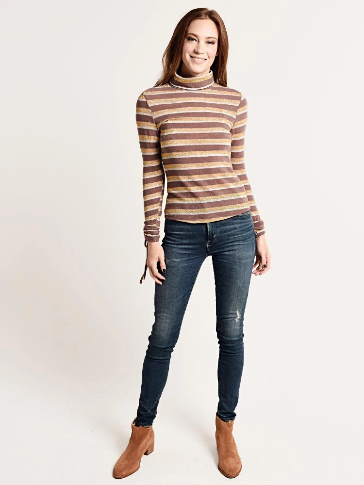 J.O.A. Long Sleeve Ruched Metallic Stripe Top 5 J.O.A. Long Sleeve Ruched Metallic Stripe Top - Image 5