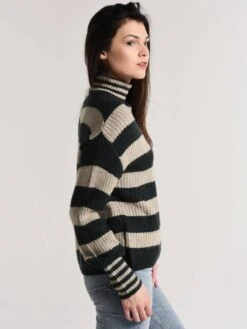 J.O.A. Stripe Turtleneck Sweater 7 J.O.A. Stripe Turtleneck Sweater -ST.BERNARD Clothing bc7783 grey greenalt1