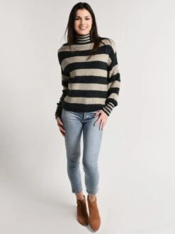J.O.A. Stripe Turtleneck Sweater 9 J.O.A. Stripe Turtleneck Sweater -ST.BERNARD Clothing bc7783 grey greenalt3