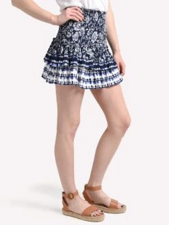 BB Dakota Well Traveled Printed Ruffle Skirt -ST.BERNARD Clothing bj209374 navyalt1