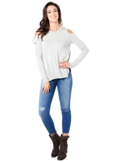 Cental Park West Brighton Cold Shoulder Sweater -ST.BERNARD Clothing c10565 heathergreyalt1