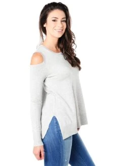 Cental Park West Brighton Cold Shoulder Sweater -ST.BERNARD Clothing c10565 heathergreyalt2