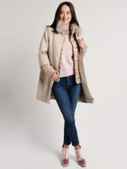 Herno Women's Cashmere Cocoon Coat With Removable Sleeves And Windgaurd Fur Collar -ST.BERNARD Clothing ca0163d 38020 wheatalt1