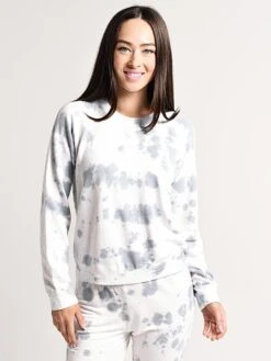 Monrow Vintage Raglan Pullover With Cloud Tie Dye