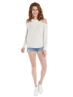 Monrow Off The Shoulder Double Layer Sweatshirt -ST.BERNARD Clothing ht0506 ashalt1