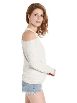 Monrow Off The Shoulder Double Layer Sweatshirt -ST.BERNARD Clothing ht0506 ashalt2