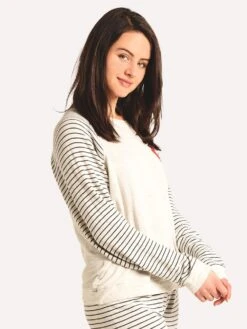 Monrow Love Lips Oversized Raglan Pinstripe Sweatshirt 7 Monrow Love Lips Oversized Raglan Pinstripe Sweatshirt -ST.BERNARD Clothing ht0571 12 ashpinstripealt1