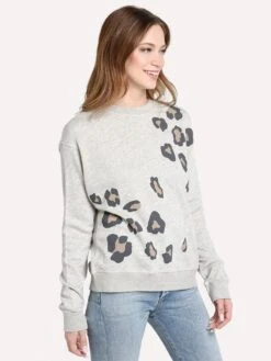 Monrow Women's Oversized Leopard Print Seamed Sweatshirt -ST.BERNARD Clothing ht0733 2 heathergreyalt1