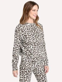 Monrow Women's Leopard Print Seamed Sweatshirt 7 Monrow Women's Leopard Print Seamed Sweatshirt -ST.BERNARD Clothing ht0733 3 naturalalt1