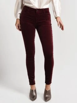 J Brand Women's Maria High Rise Super Skinny Velveteen Jean -ST.BERNARD Clothing jb000357 oxblood