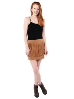 Jack By BB Dakota Eulamay Fringe Faux Suede Skirt -ST.BERNARD Clothing jg39121 eulamay camelalt1