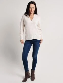 Brochu Walker Allina Fringe Vee Sweater -ST.BERNARD Clothing lux2581 opalovoryalt1