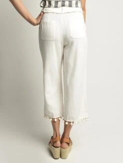 Moon River Wide Leg Pant With Pom Trim -ST.BERNARD Clothing mr3717 ivoryalt3