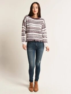 Moon River Knit Stripe Sweater -ST.BERNARD Clothing mr4174 burgundystripealt1