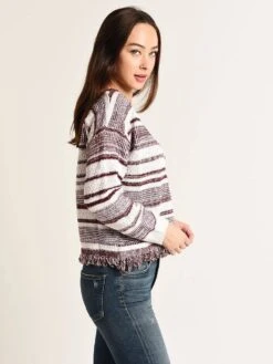 Moon River Knit Stripe Sweater -ST.BERNARD Clothing mr4174 burgundystripealt2