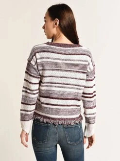 Moon River Knit Stripe Sweater -ST.BERNARD Clothing mr4174 burgundystripealt3