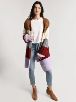 Moon River Bubble Sleeve Oversized Cardigan 9 Moon River Bubble Sleeve Oversized Cardigan -ST.BERNARD Clothing mr4542 lavendarstripealt3