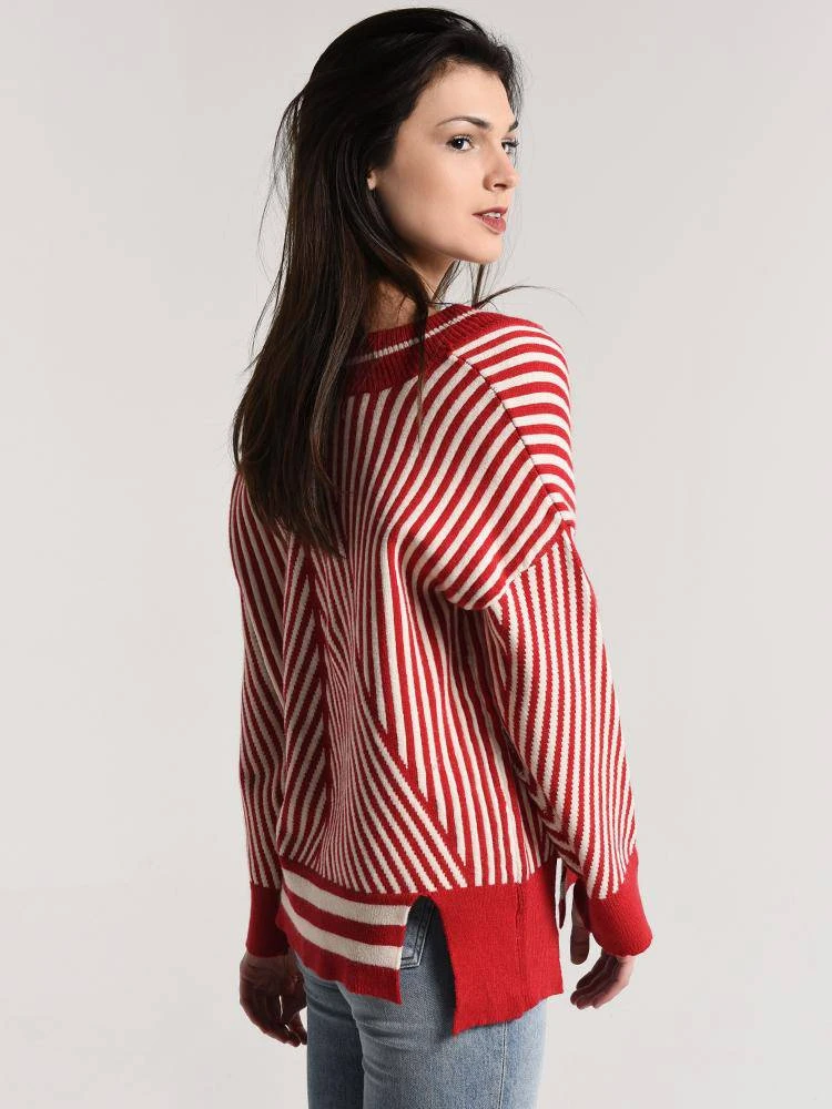 Moon River V-Neck Stripe Sweater 3 Moon River V-Neck Stripe Sweater - Image 3