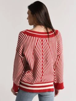 Moon River V-Neck Stripe Sweater 8 Moon River V-Neck Stripe Sweater -ST.BERNARD Clothing mr4575 redstripealt2