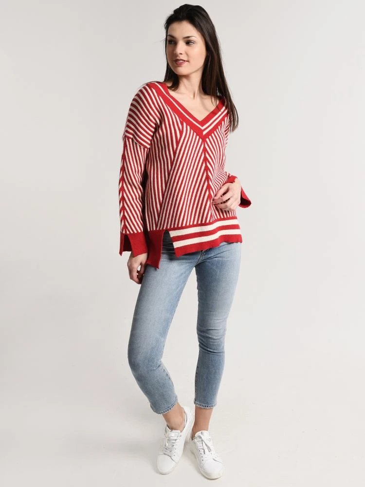 Moon River V-Neck Stripe Sweater 5 Moon River V-Neck Stripe Sweater - Image 5