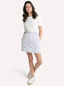 J. Marie Nancy Skirt -ST.BERNARD Clothing nancyskirt greystripe whiteembroideryalt1