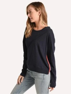 Sundry Side Stripes Easy Long Sleeve Sweatshirt -ST.BERNARD Clothing p3 793t5 navysidestripesalt1