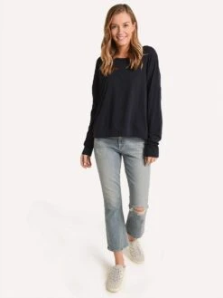 Sundry Side Stripes Easy Long Sleeve Sweatshirt -ST.BERNARD Clothing p3 793t5 navysidestripesalt3