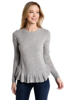 Autumn Cashmere Ruffle Shirttail Crew Sweater