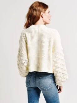 GLAM Bubble Sleeve Rib Knit Sweater -ST.BERNARD Clothing sw1295 whitealt2