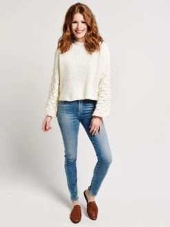 GLAM Bubble Sleeve Rib Knit Sweater -ST.BERNARD Clothing sw1295 whitealt3