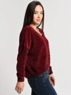 Glam Velour Knit V-Neck Sweater 7 Glam Velour Knit V-Neck Sweater -ST.BERNARD Clothing sw1427 winealt1