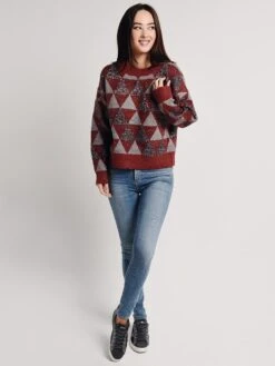 Arkco Triangle Pattern Knit Sweater -ST.BERNARD Clothing th56820r redgreyalt1