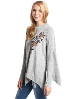 THML Hanky Hem Mock Neck Top -ST.BERNARD Clothing ths0273 heathergreyalt1